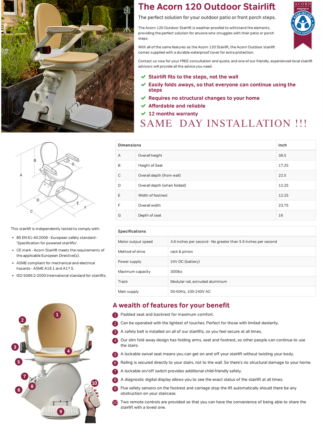 Out door Stairlift Straight  stair chairs Outdoor